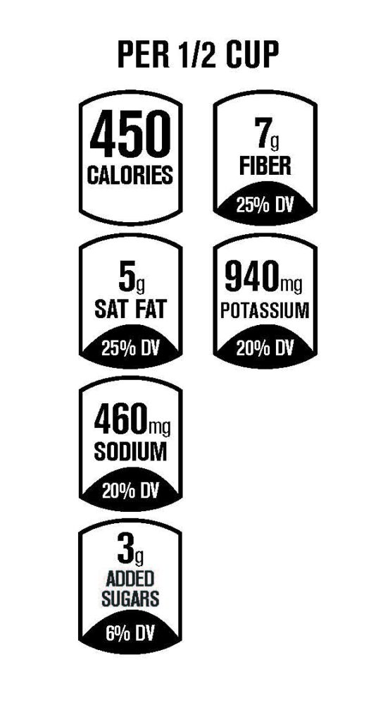 A vertical option for Facts Up Front is displayed in which servings per cup are listed down instead of across. 